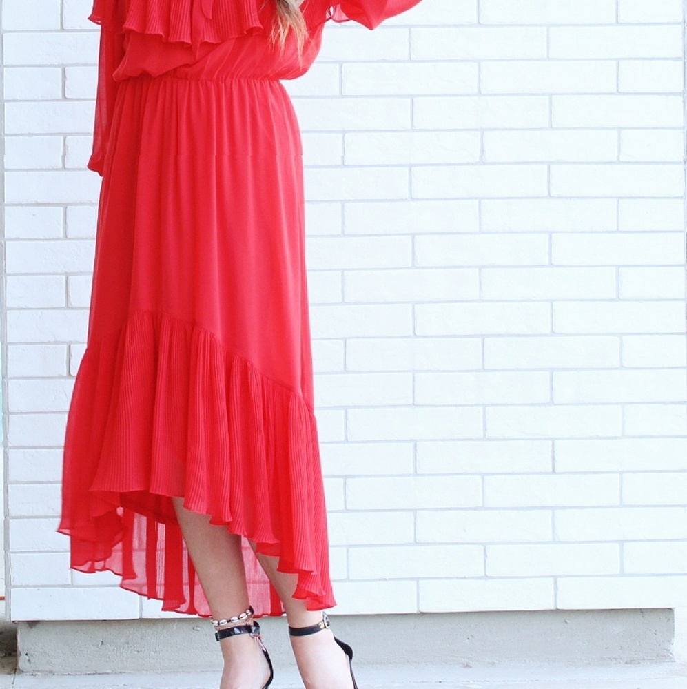 Red Ruffle Prom Dress - Picture 2 of 3